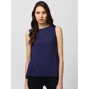 Karen Scott Womens Blue Round Neck Sleeveless Casual Cotton Tank Top Size PXL